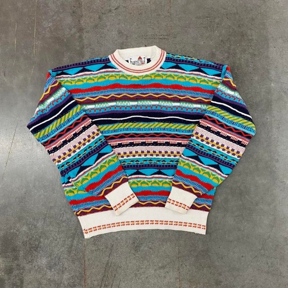 Florence Tricot VTG Italy Multicolor Coogi Style 3D Knit‎ Sweater Men's M